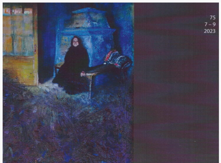 Obálka najnovšieho čísla časopisu Nový život s reprodukciou olejomaľby Pavla Čániho Starenka pri peci