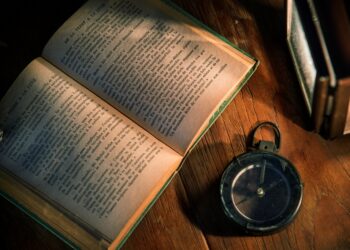 An old book on a wooden table