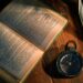 An old book on a wooden table