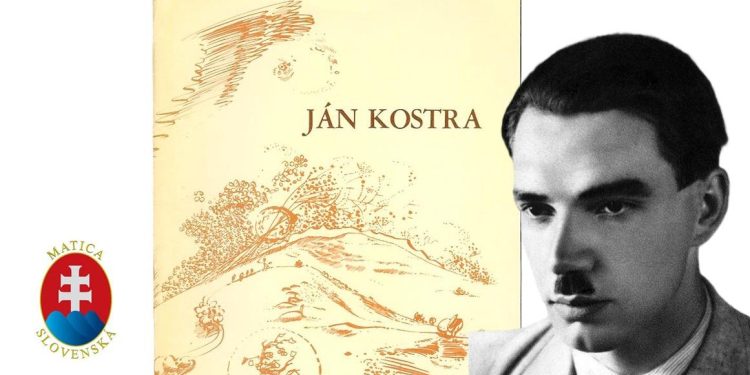 Na snímke je Ján Kostra a za ním publikácia z produkcie Matice slovenskej (1981)